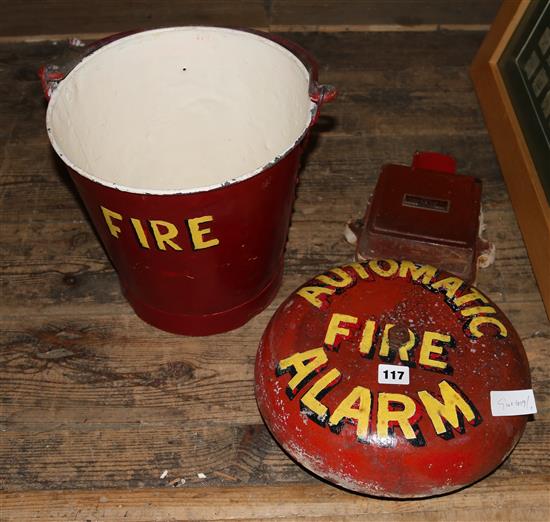 Fire alarm, bucket, British Rail map & 1950s tickets